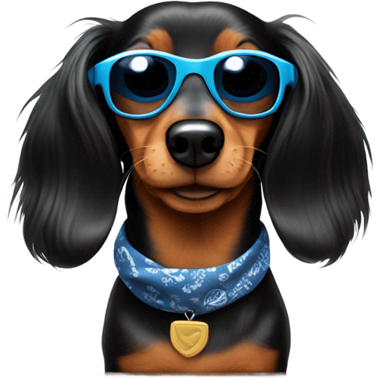 Long haired dachshund looking cool emoji