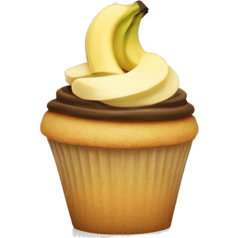 cupcake topped with a banana slice and nilla wafer emoji