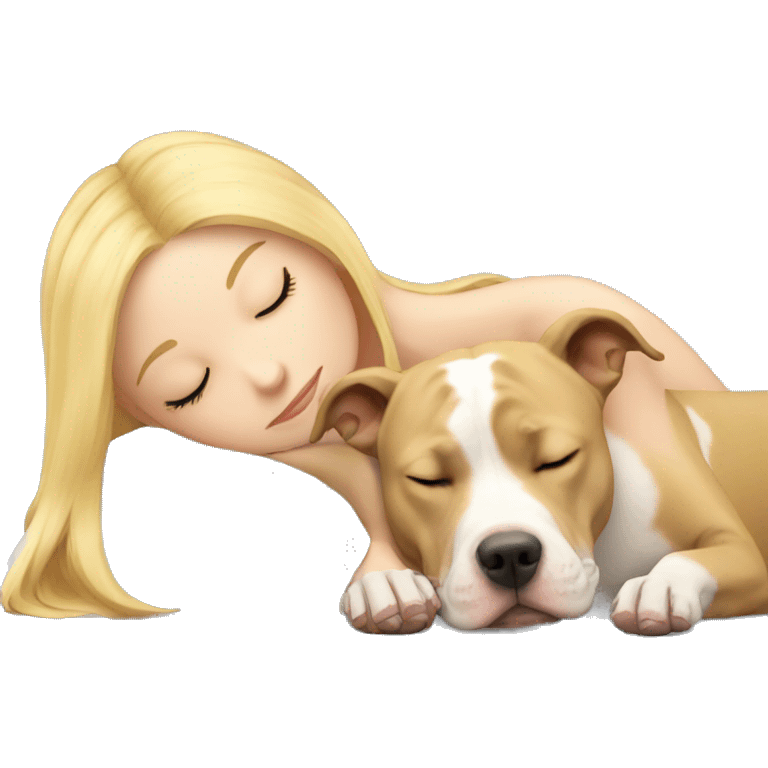 blonde girl sleeping with a blonde pitbull  emoji