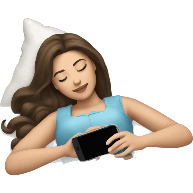 Sleeping beauty brunette with her phone  emoji