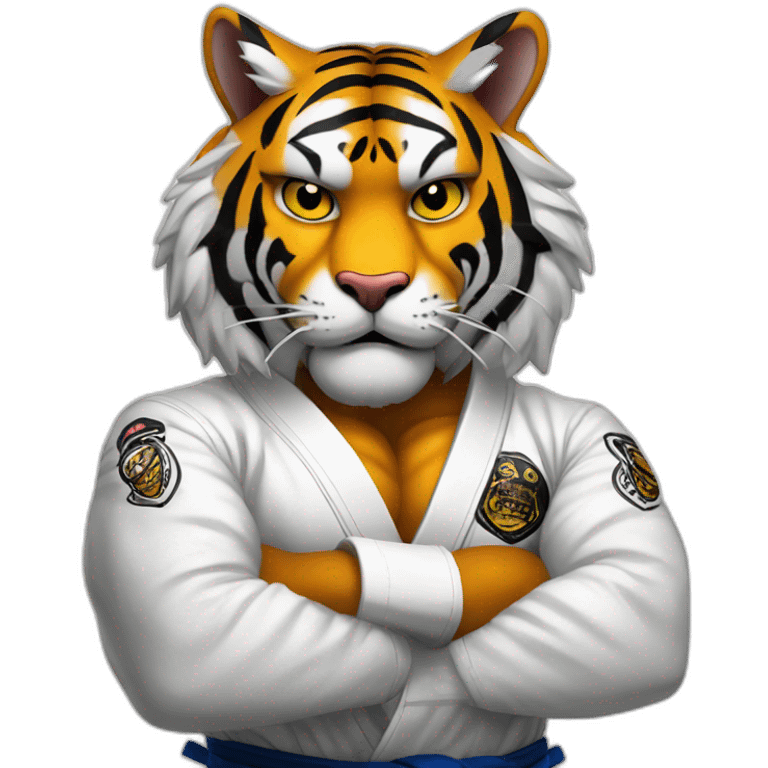 Tiger with evil face   jiu jitsu with his arms crossed emoji