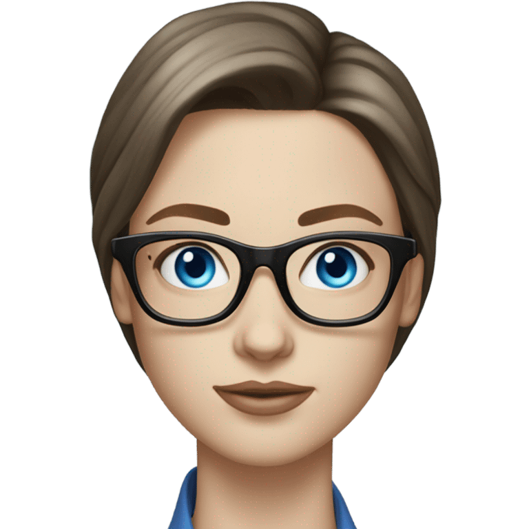 Realistic pale elegant classy model, straight shoulder length brunette, glasses and blue eyes  emoji