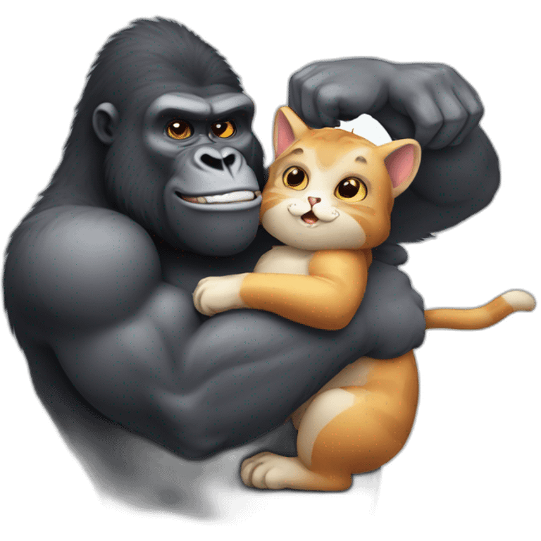 Buff Gorilla holding a cute cat emoji