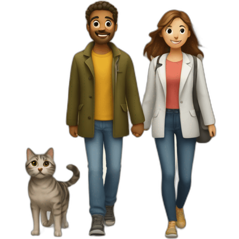 a couple of dog and cat phd student walking in park with dress emoji