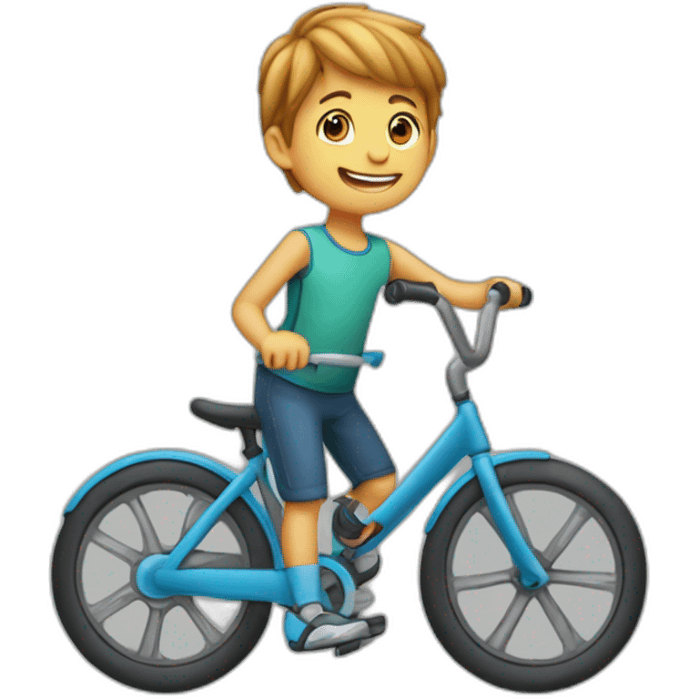 Un enfant qui fait du vélo poursuivi par un aliène emoji