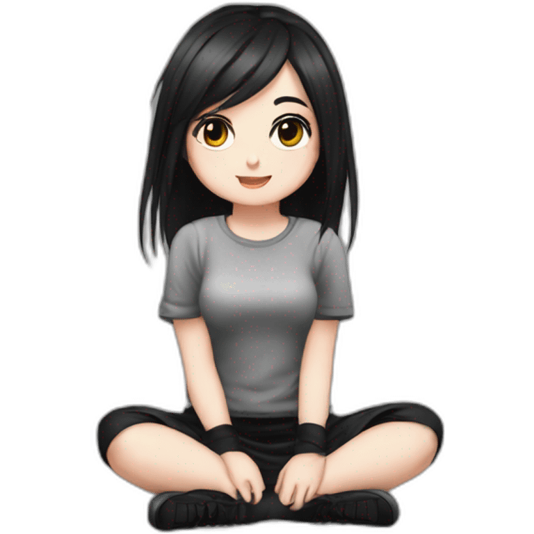 curvy emo girl sits on the floor straight view hands up black skirt белые трусики emoji