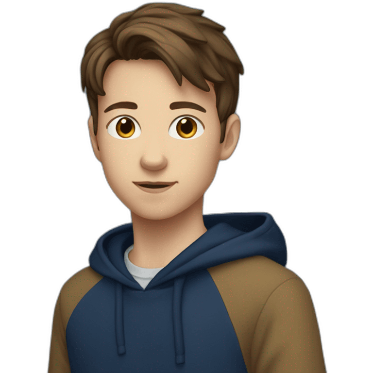 13 Year old kid with brown hair with navy-ish blue hoodie and dark blue pants emoji