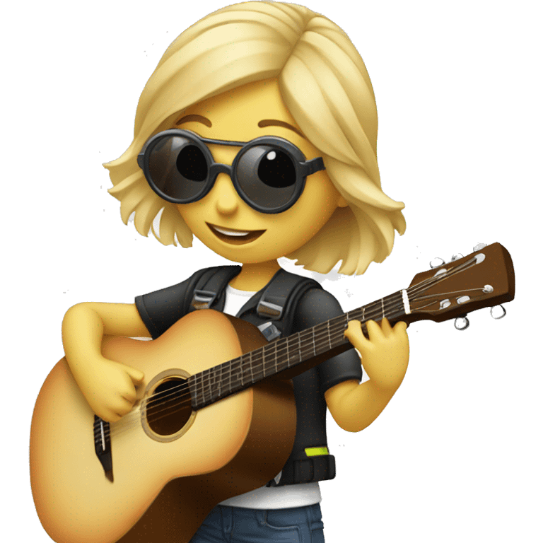 blonde girl with pilot goggles playing acoustic guitar emoji