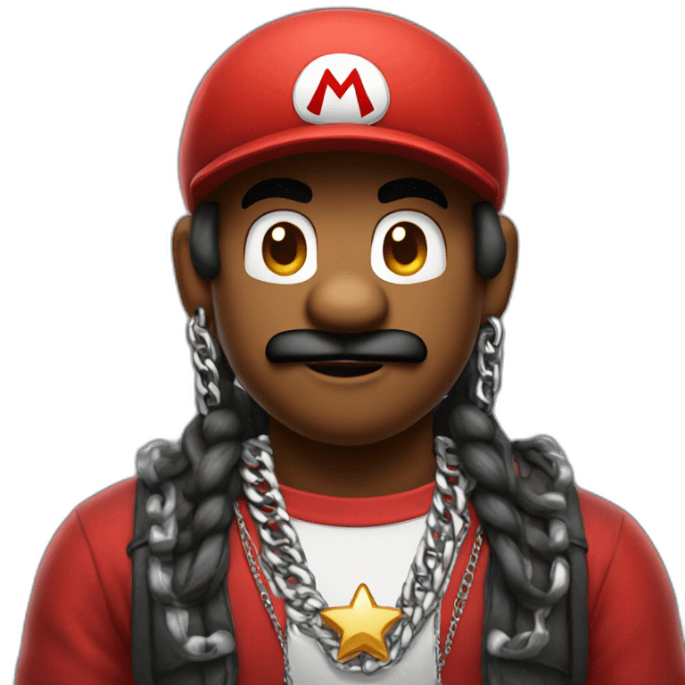 mario as a rapper with silver chains emoji