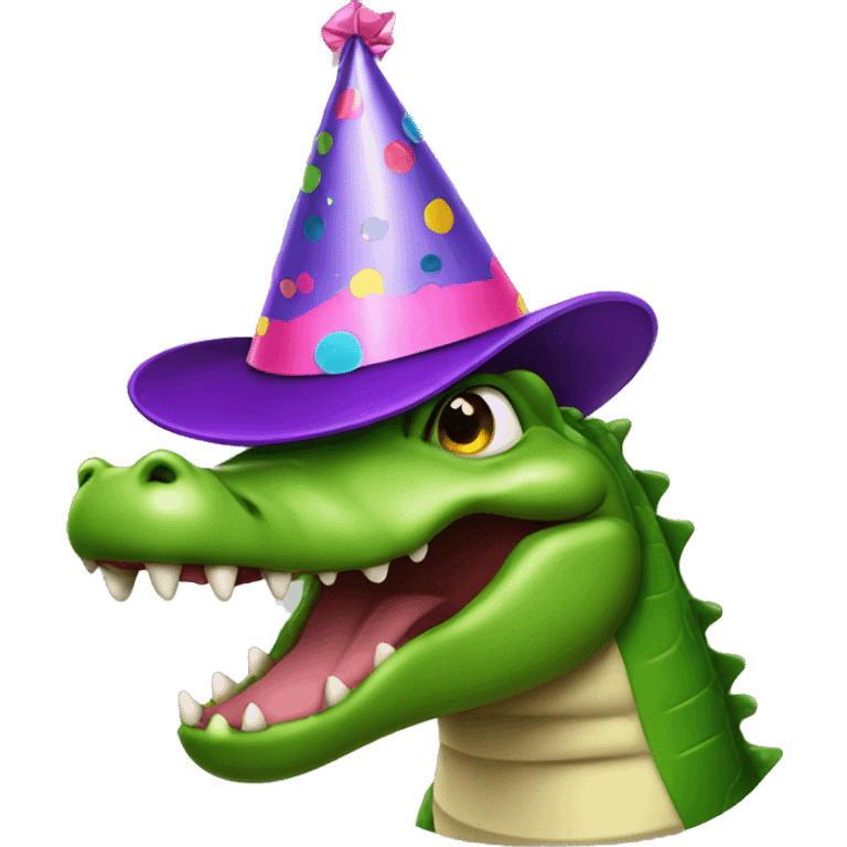 Aligator wearing a party hat emoji