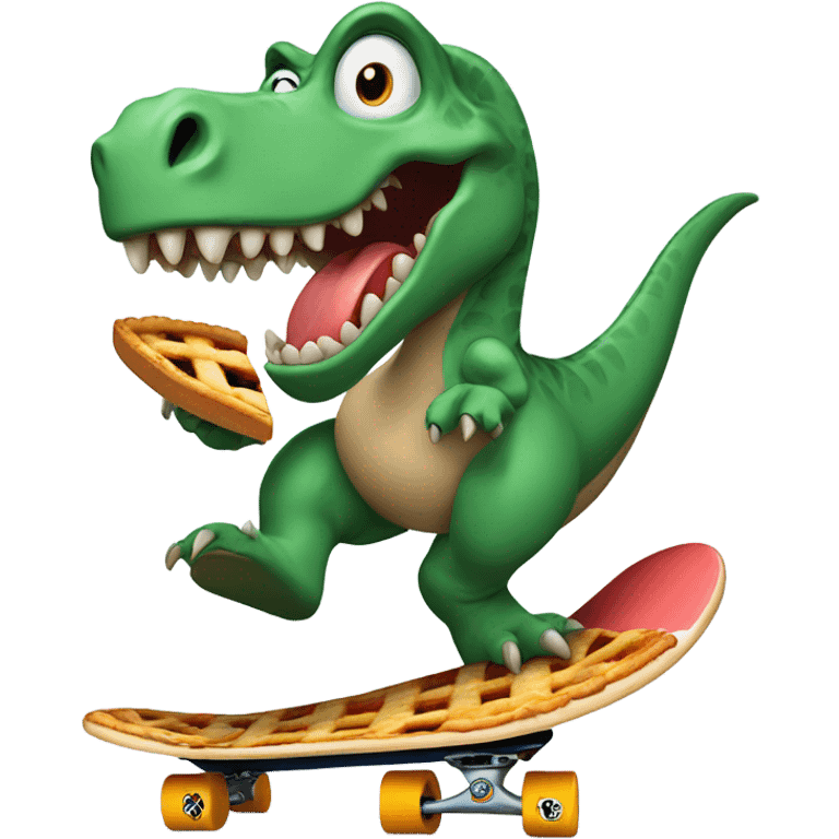 dinosaur on a skateboard with a pie emoji