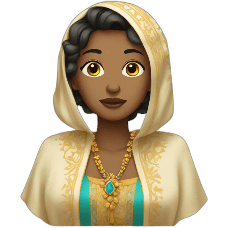 A woman wearing the morrocan kaftan crying emoji