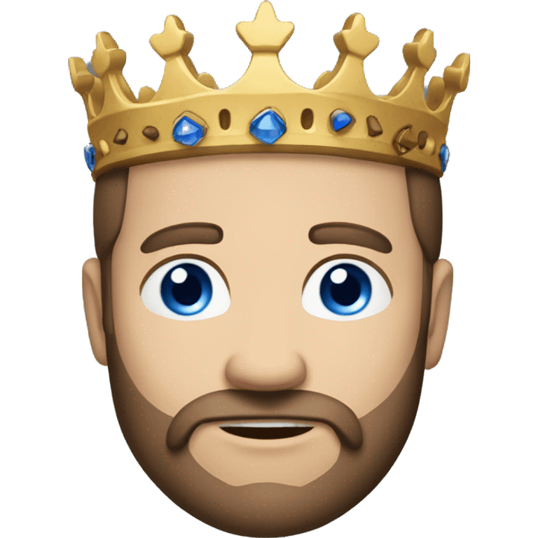 A king with a crown, white skin, blue eyes, brown hair and low beard with no mustache emoji