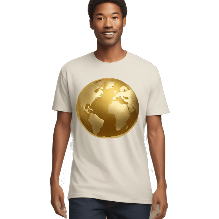 Person wearing T shirt with vintage gilded earth on it emoji