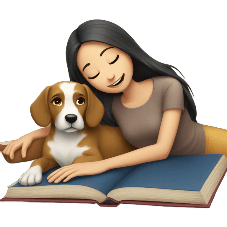 Am I bothering you? Girl and dog laying on book emoji