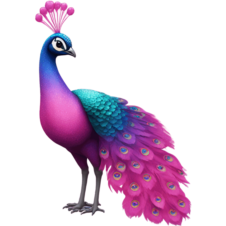 Pink ombre peacock standing with glitter emoji