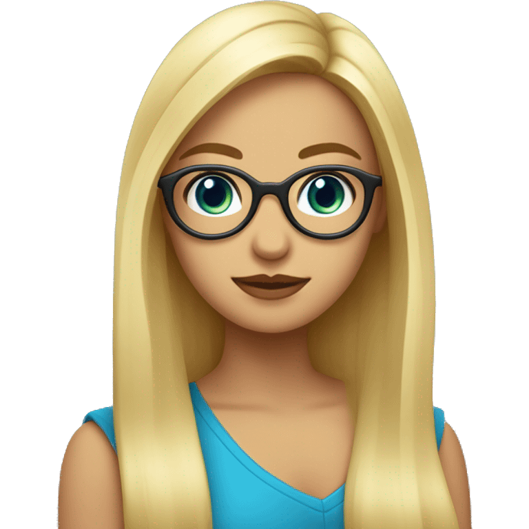 chica rubia con ojos azules, pecas y gafas redondas en posición de pie emoji