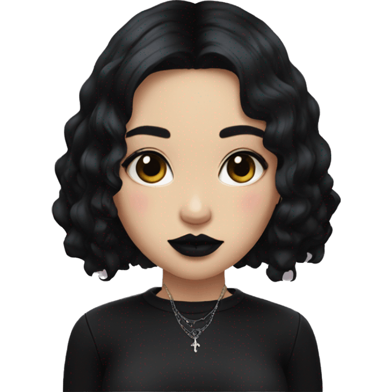 A Goth girl middle length black hair with natural lipstick  emoji