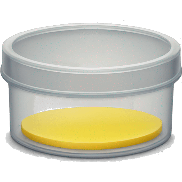 small round clear container with yellow ish wax substance in the middle emoji