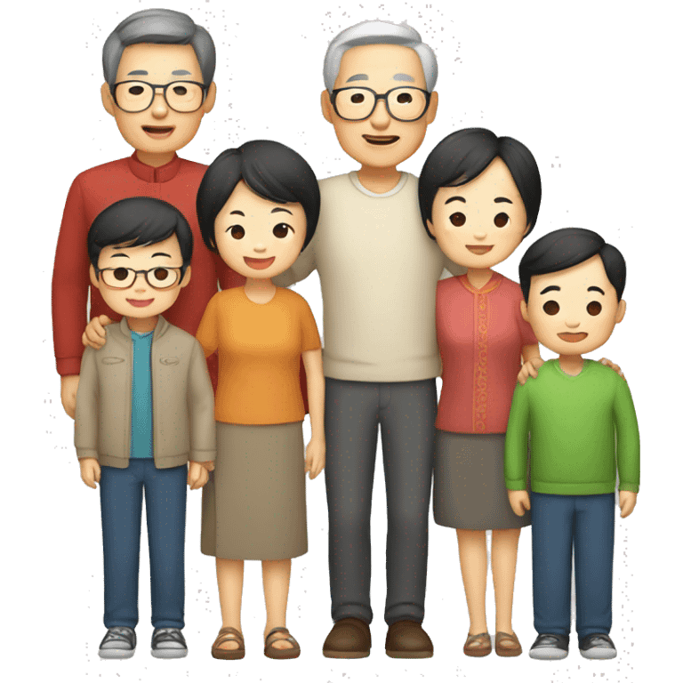 Chinese family: grandparents, parents and nephews emoji