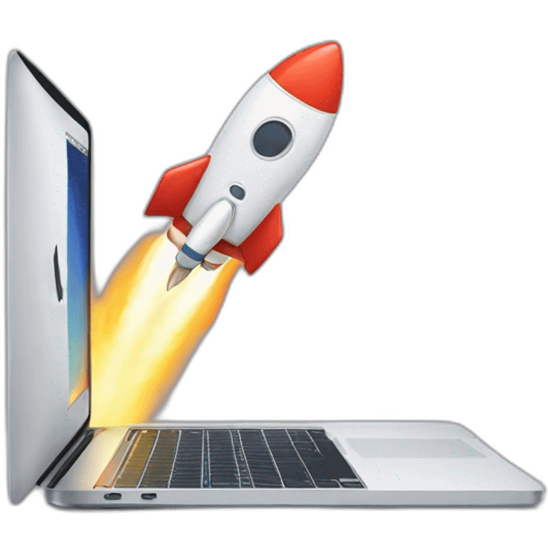 MacBook with a rocket logo emoji