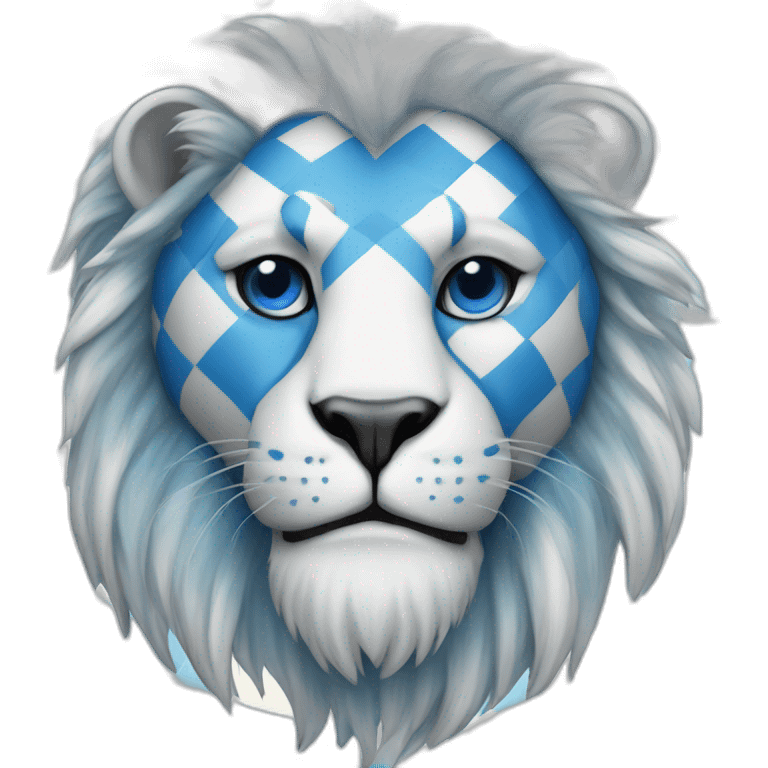 lion in mask blue-white checkerboard color emoji