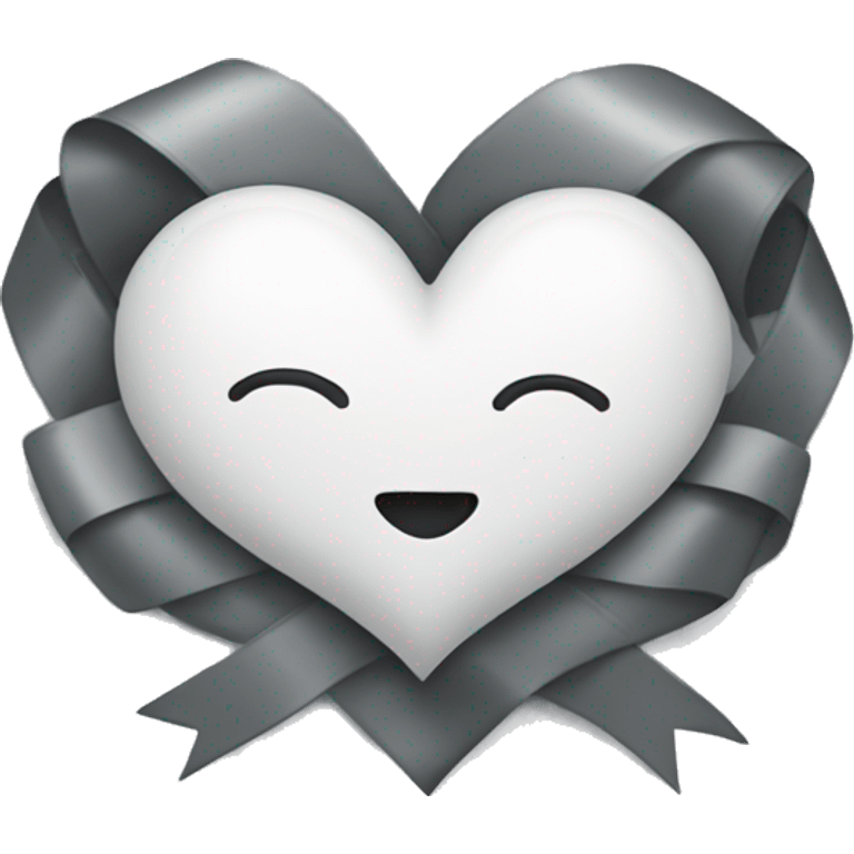 It is decorated with a white heart and a gray ribbon. emoji