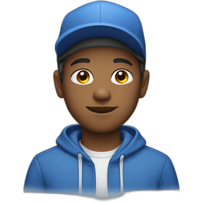 A 14-year-old man wearing blue clothes and a white hat  emoji