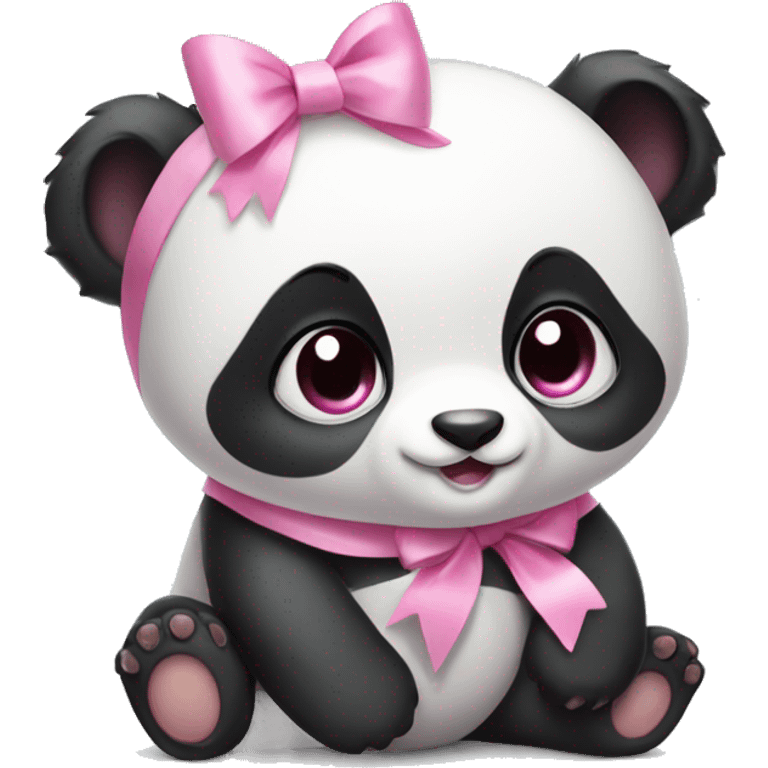 Cute little baby Panda with a little pink ribbon on head  emoji