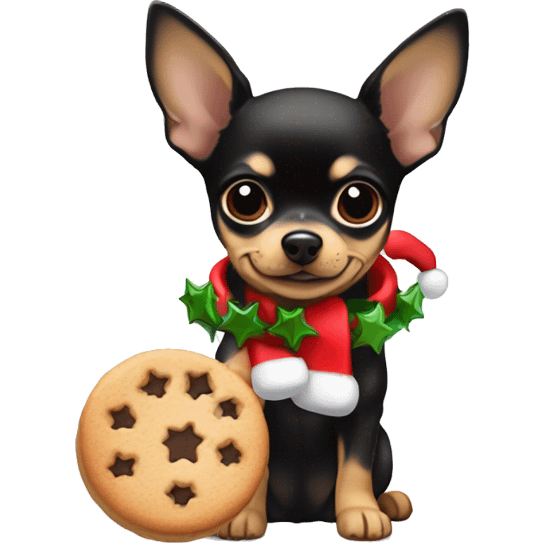 black & tan chihuahua puppy holding a christmas cookie emoji