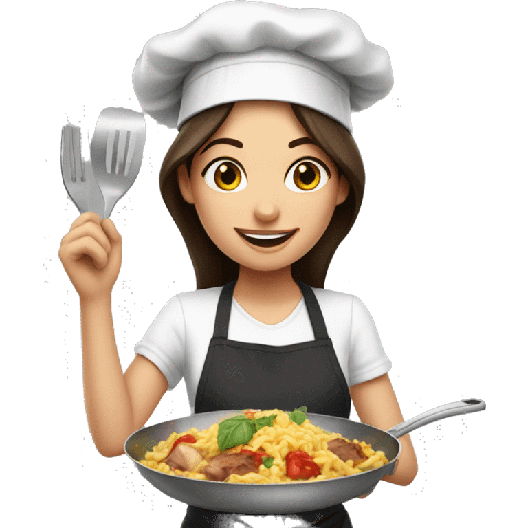 Brunette girl in a cook hat makes dinner  emoji