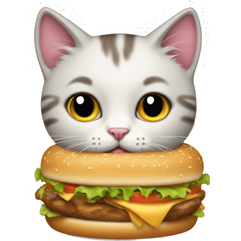 kitty cat eating a hamburger emoji