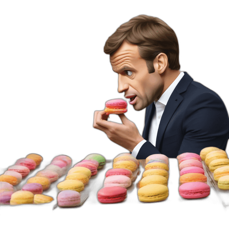 Emmanuel Macron qui mange un macaron emoji