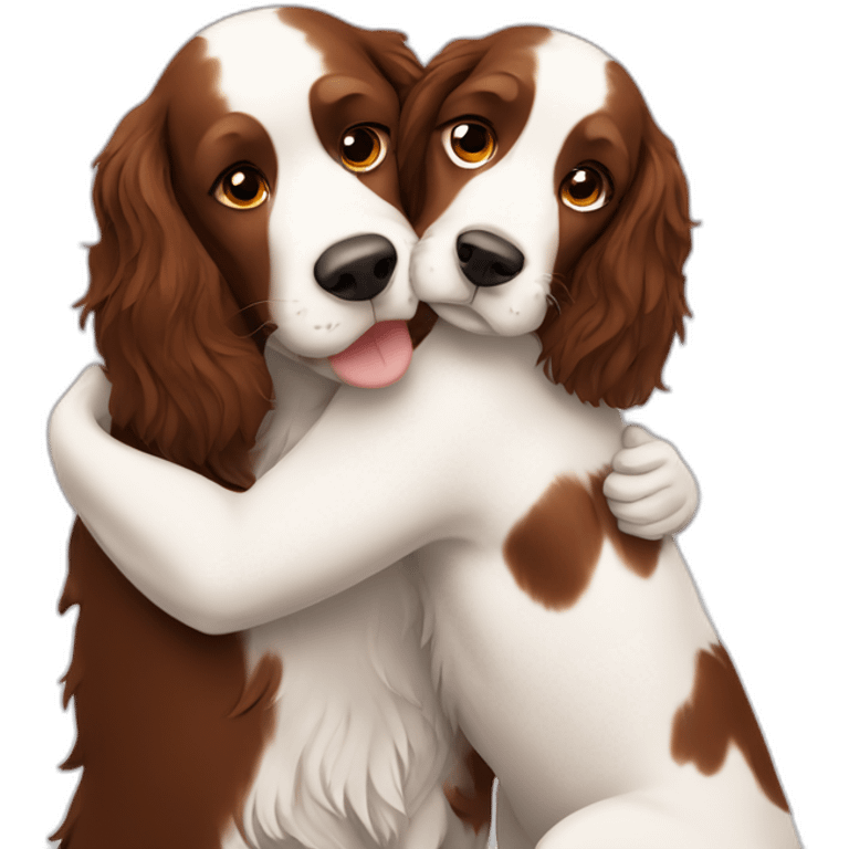 Springer spaniel with man and girl hug emoji