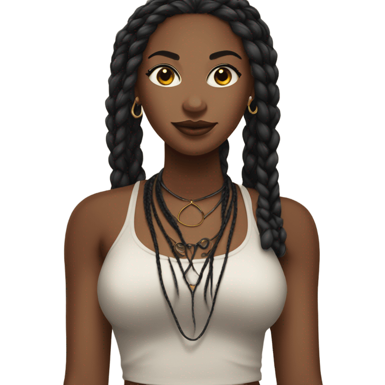 black woman with black boho braids and crop top no necklace  emoji