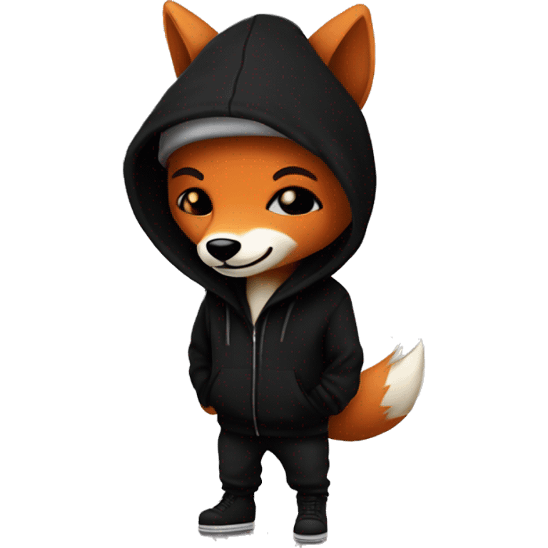 Emo Fox wearing a black beanie and dark hoodie emoji