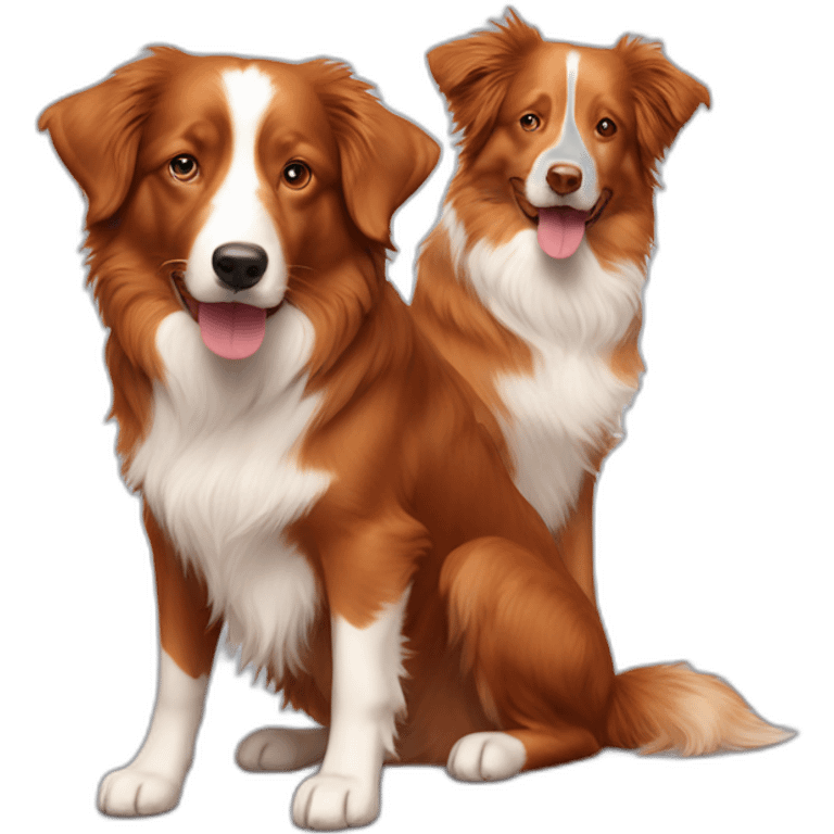 Two dogs, Toller and red border collie emoji