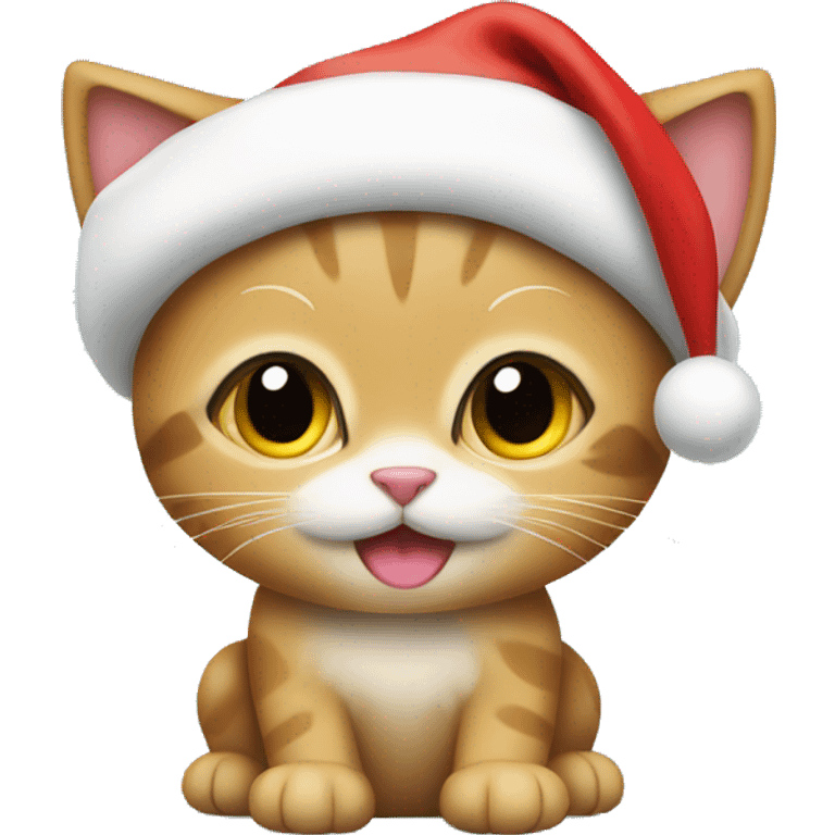 cute kitten wearing a christmas hat emoji