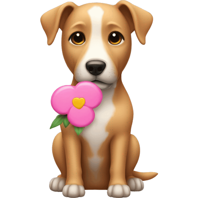 Dog with a flower and pink heart emoji