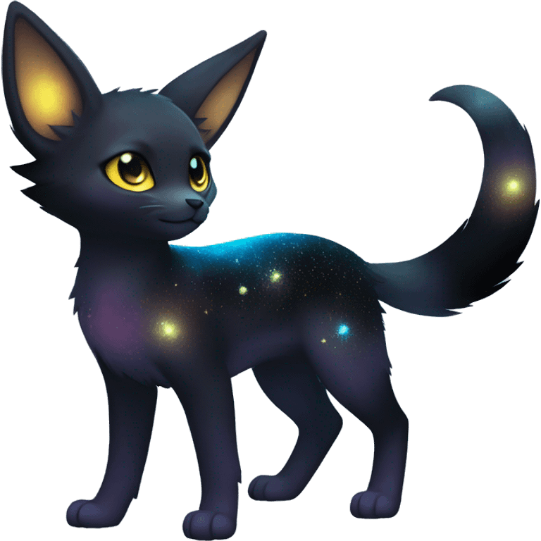 Shiny Sparkly Nebula-gradient-colored Galaxy Umbreon-Litten full body emoji