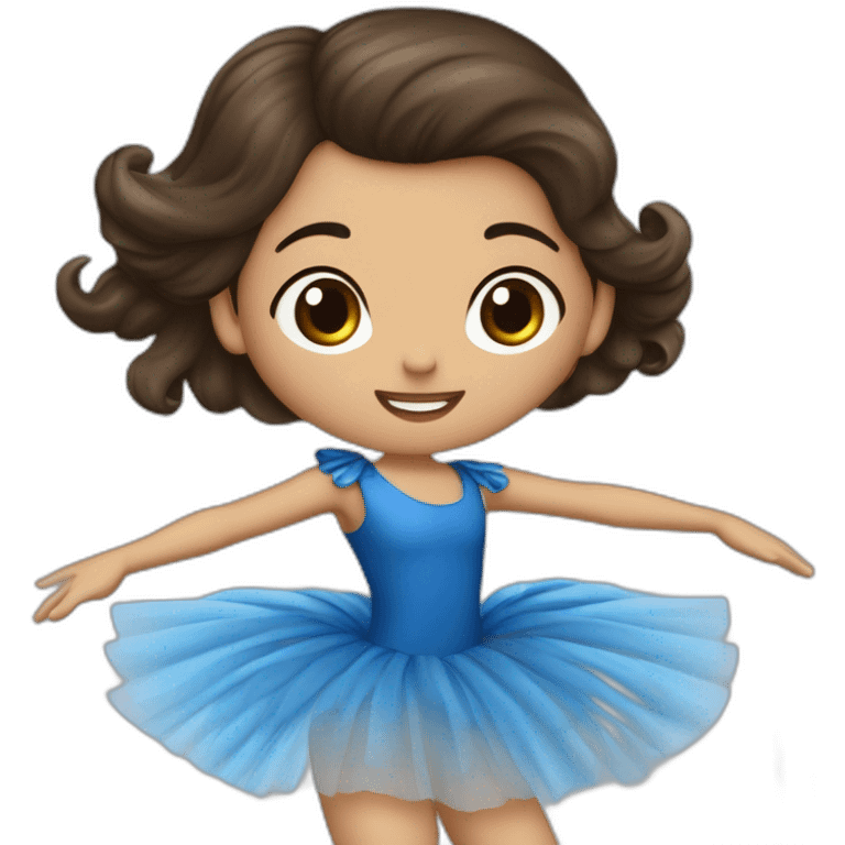 Fille brune avec des taches de rousseur avec un beau tutu bleu rois qui danse emoji