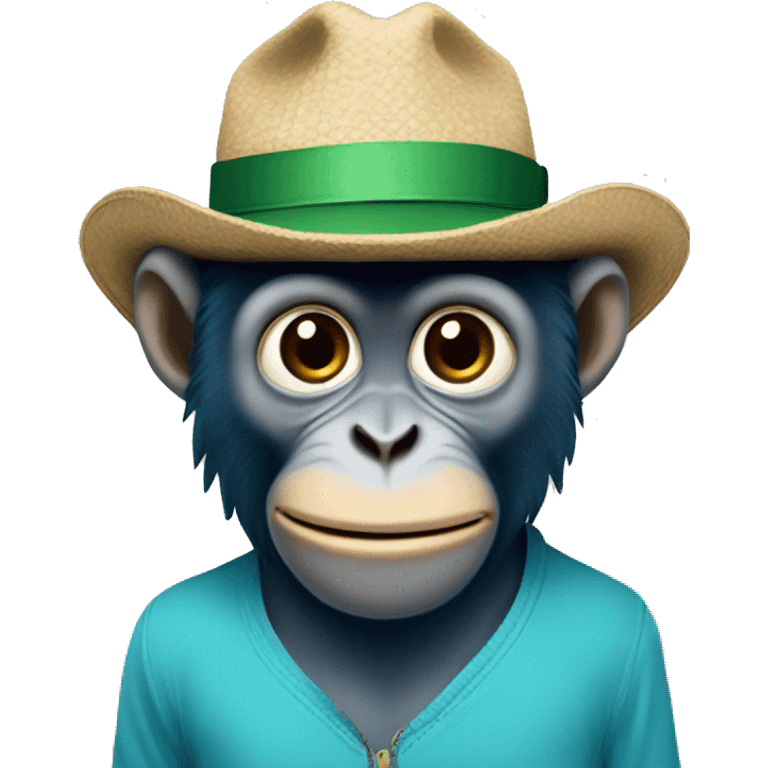 macaco azul com chapeu verdde emoji