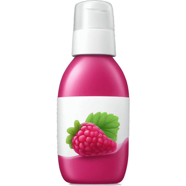 a bottle of shampoo with a white cap and raspberry on the inside emoji