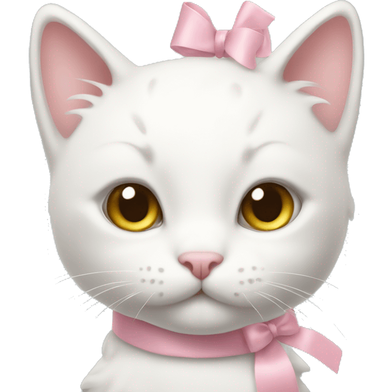 White kitty with pastel pink ribbon on head emoji