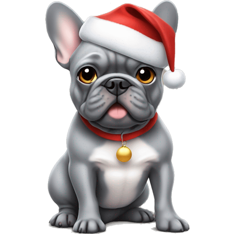 Gray french bulldog with a Santa Claus hat emoji