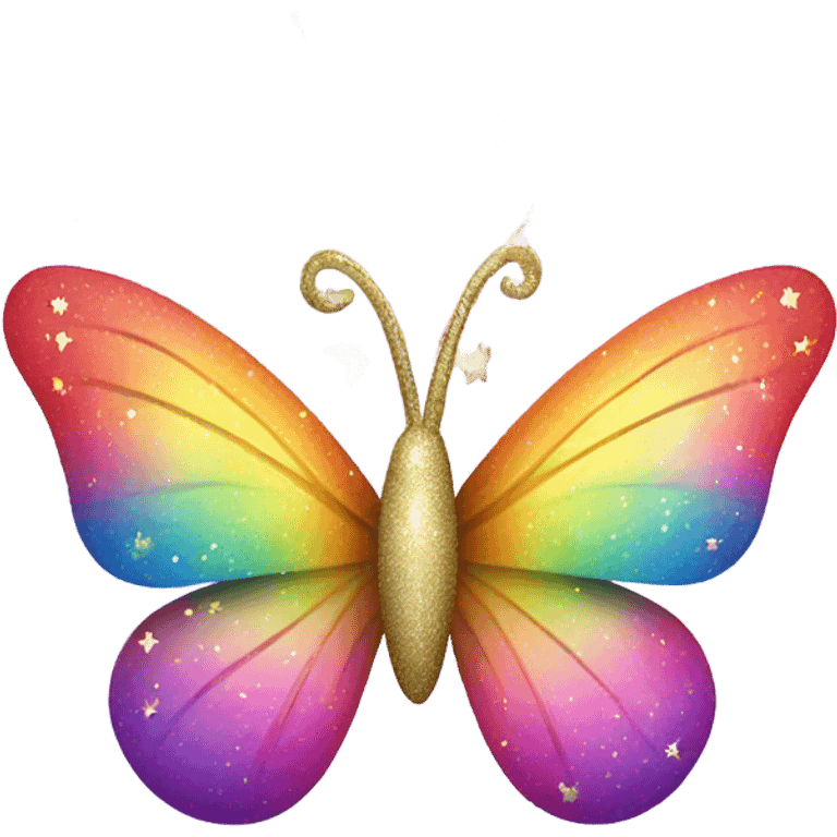 Whimsical rainbow unicorn butterfly with glitter emoji