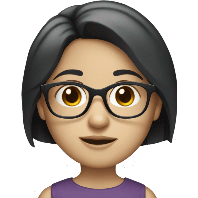 A white-skinned girl with black hair has roundy glasses emoji