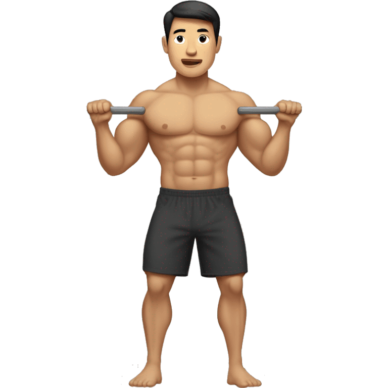 buff gym asian man full body including legs hanging from one hand from a bar emoji