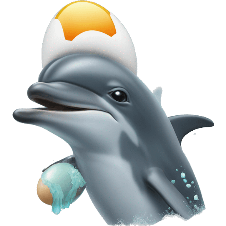 a dolphin hatches an egg at sea world emoji