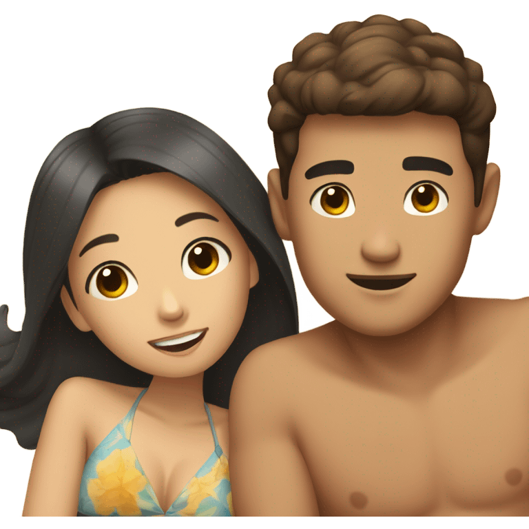 asian girl laying on the beach with brown haired boyfriend  emoji